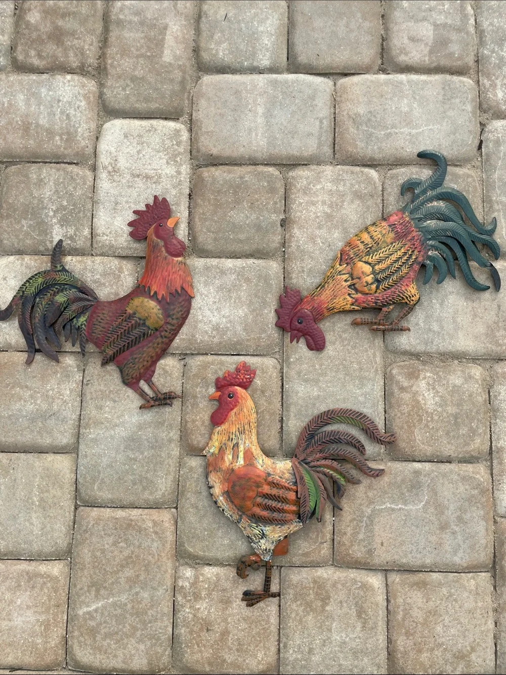 Rustic Metal Rooster Wall Decor Trio - Approx. 12.5”x10” Each Piece